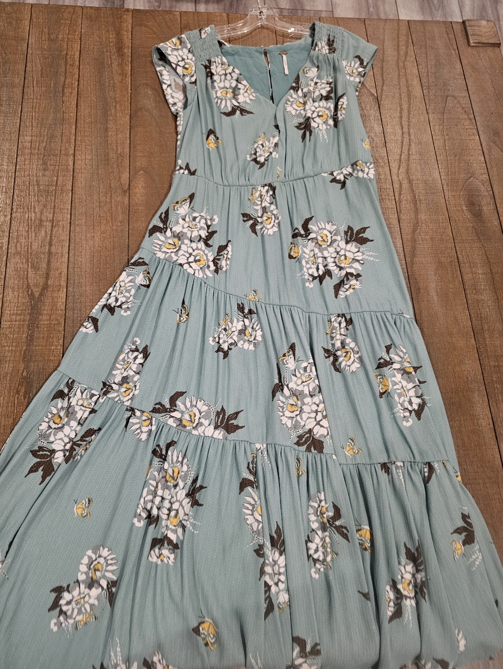 Free People Sage Green Floral Tiered Maxi Dress